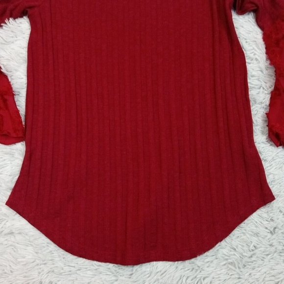 Bua Bua Womens Shirt Blouse Red Small Bell Sleeve Top Stretch Party Dance New‎ - Picture 3 of 11